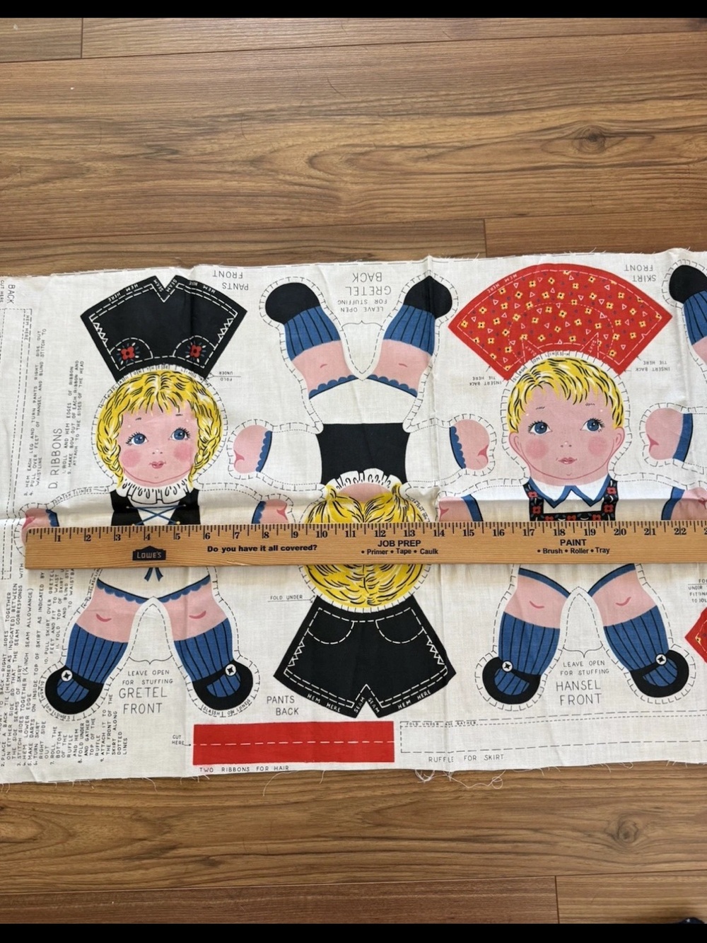 Vintage Hansel & Gretel Cut & Sew Pillow Doll Cotton Fabric Panel Handmade - Picture 5 of 6
